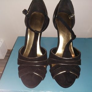 Call it spring black high heels with gold trim